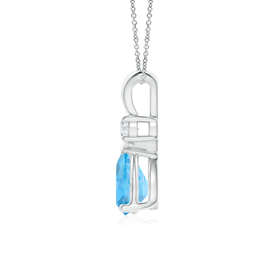 8x6mm AA Prong-Set Swiss Blue Topaz Teardrop V-Bale Pendant with Diamond in S999 Silver side 199