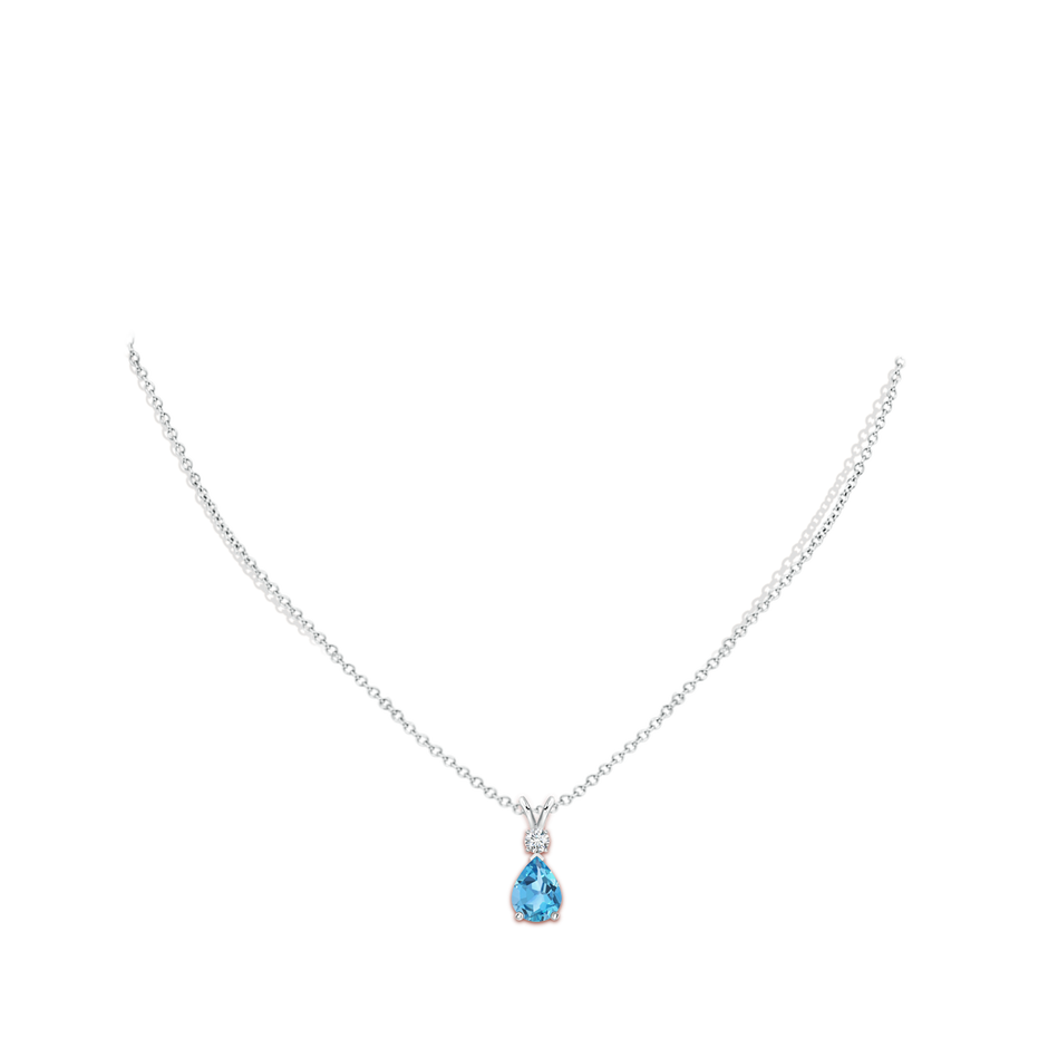 8x6mm AA Prong-Set Swiss Blue Topaz Teardrop V-Bale Pendant with Diamond in S999 Silver pen