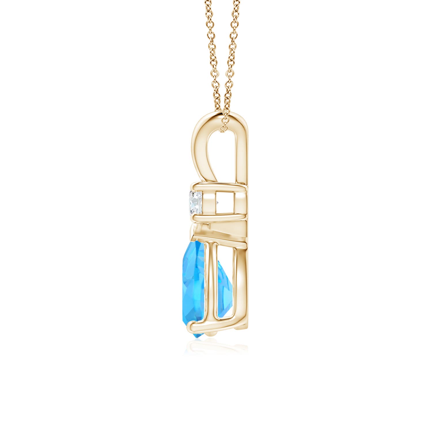8x6mm AAA Prong-Set Swiss Blue Topaz Teardrop V-Bale Pendant with Diamond in 18K Yellow Gold