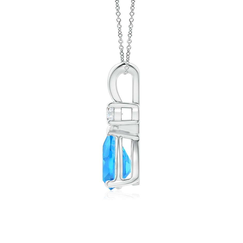 8x6mm AAAA Prong-Set Swiss Blue Topaz Teardrop V-Bale Pendant with Diamond in S999 Silver side 199