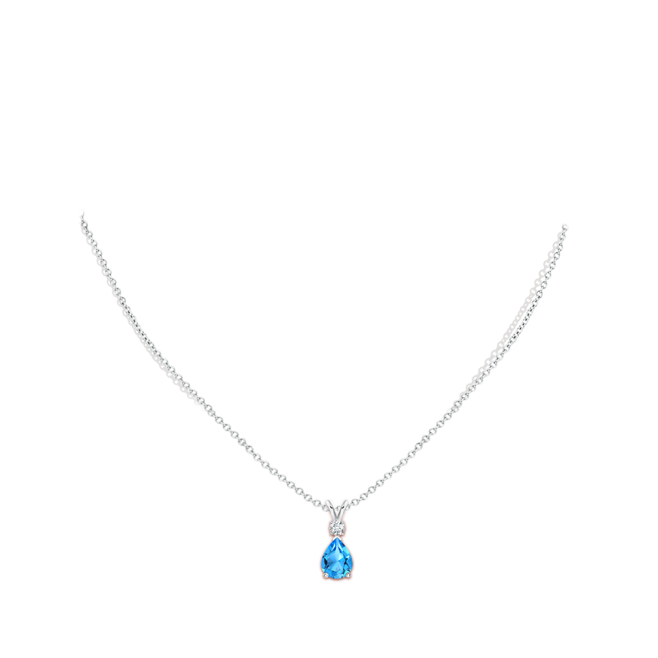 8x6mm AAAA Swiss Blue Topaz Teardrop Pendant with Diamond in White Gold body-neck