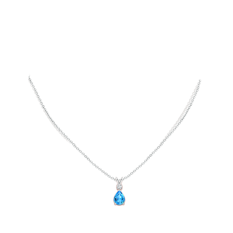 Prong-Set Swiss Blue Topaz Teardrop V-Bale Pendant with Diamond