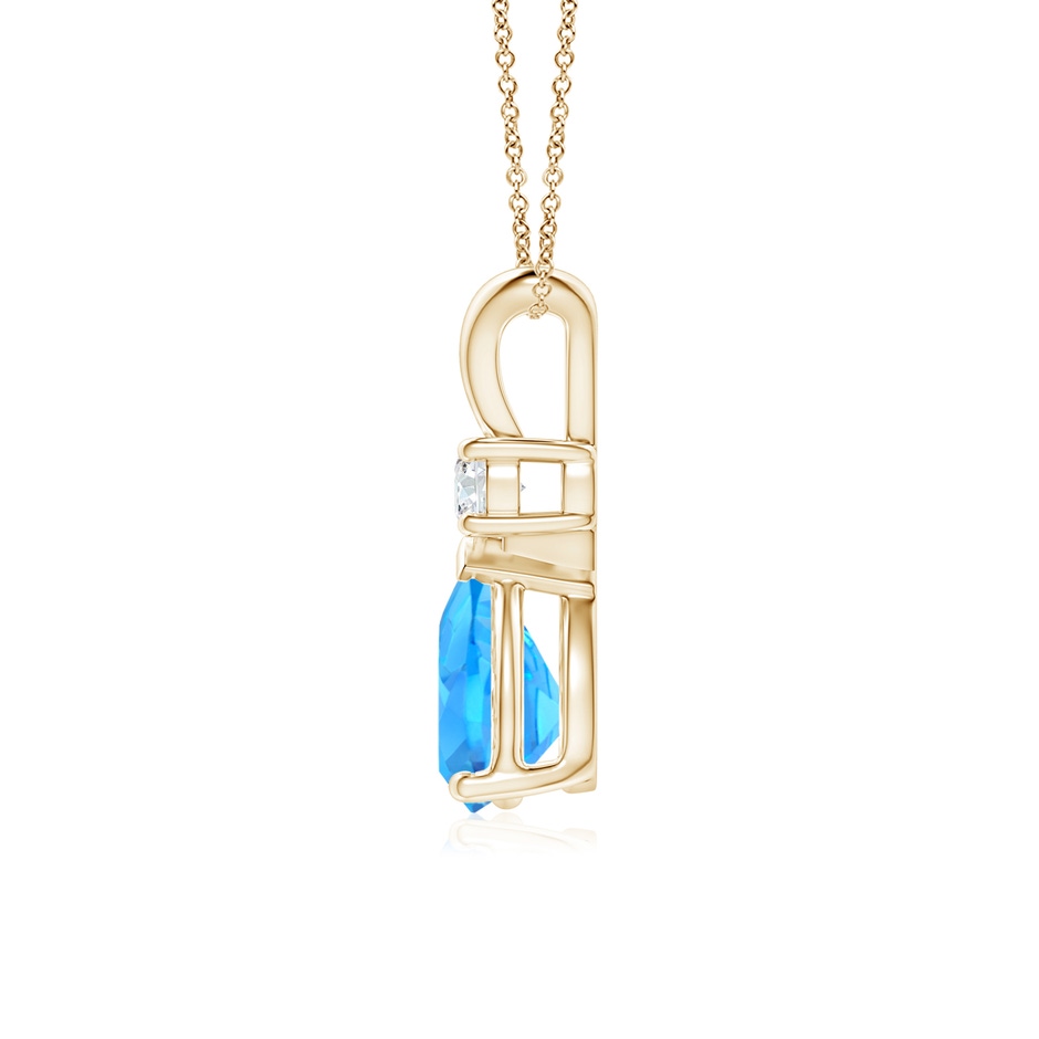 8x6mm AAAA Swiss Blue Topaz Teardrop Pendant with Diamond in Yellow Gold side 1