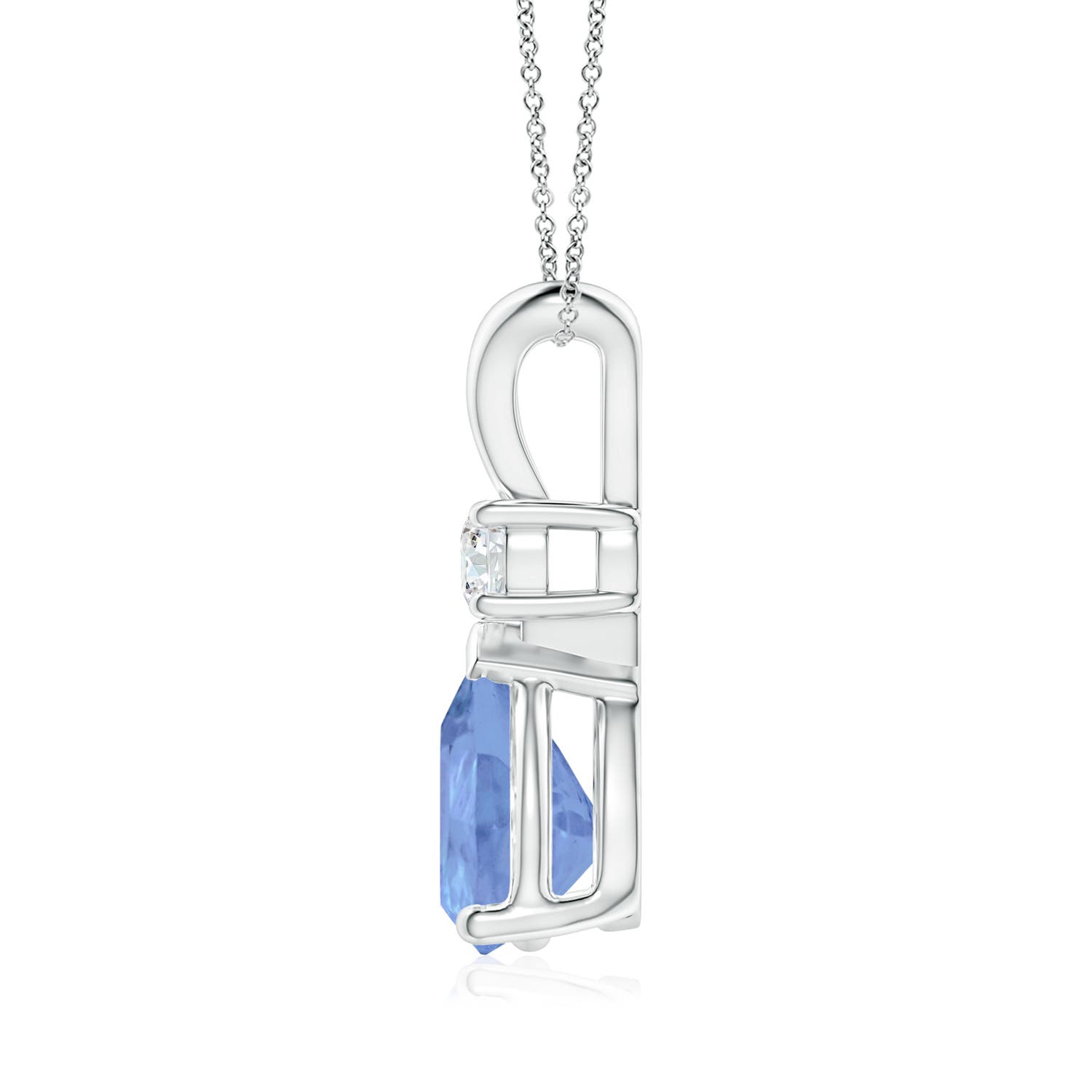 10x7mm A Prong-Set Tanzanite Teardrop V-Bale Pendant with Diamond in P950 Platinum - side 3
