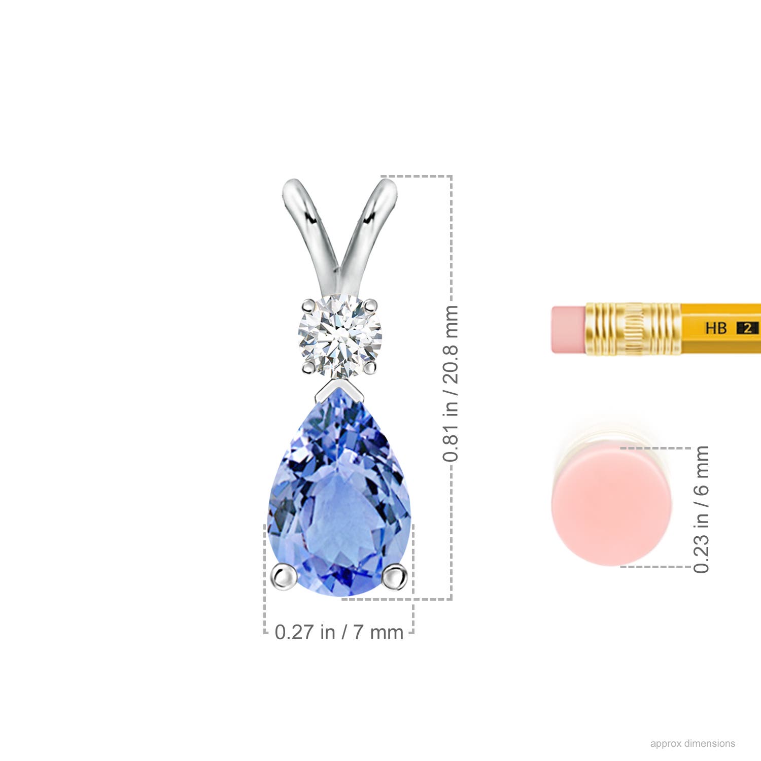 10x7mm A Prong-Set Tanzanite Teardrop V-Bale Pendant with Diamond in P950 Platinum - ruler
