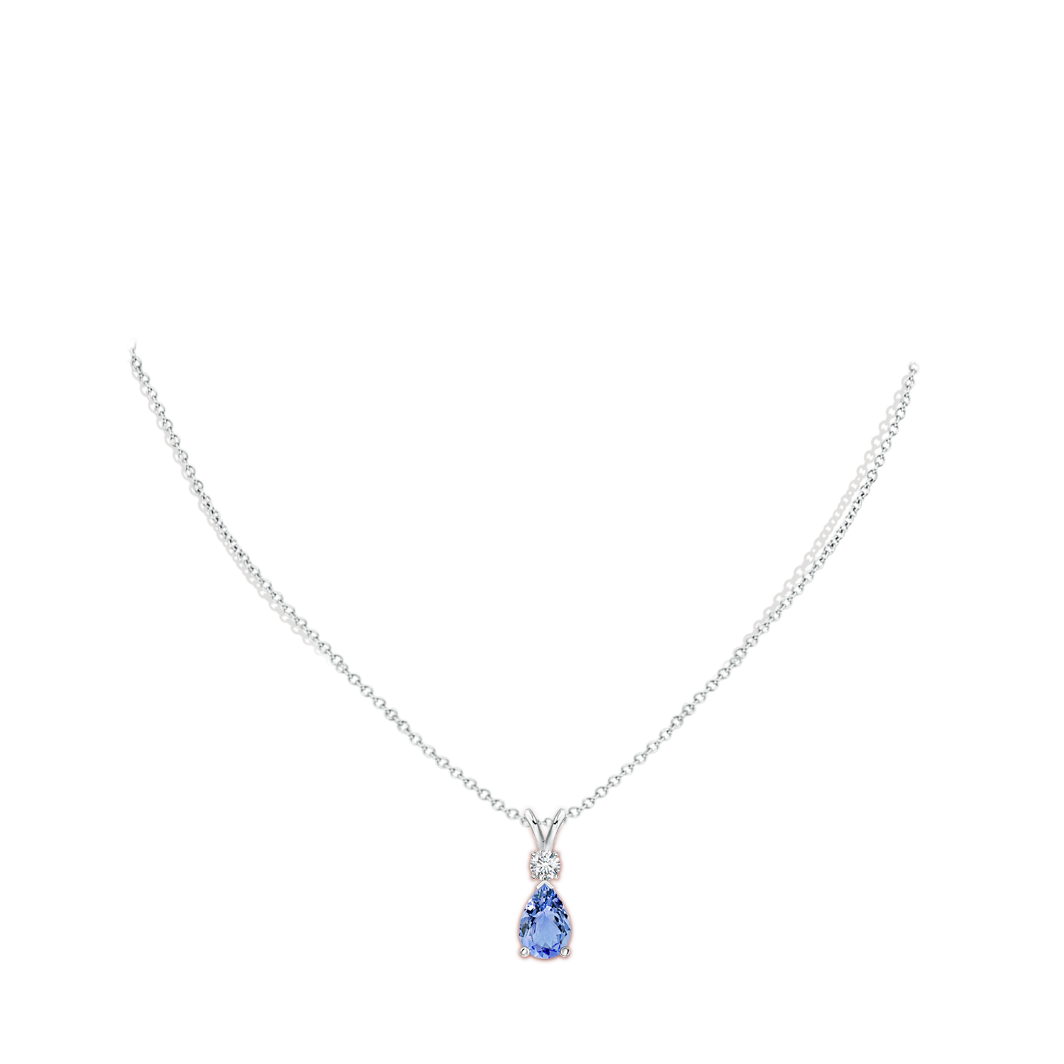 10x7mm A Prong-Set Tanzanite Teardrop V-Bale Pendant with Diamond in P950 Platinum - body_neck