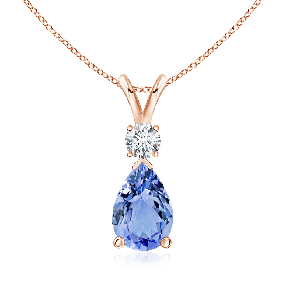 10x7mm A Prong-Set Tanzanite Teardrop V-Bale Pendant with Diamond in Rose Gold 