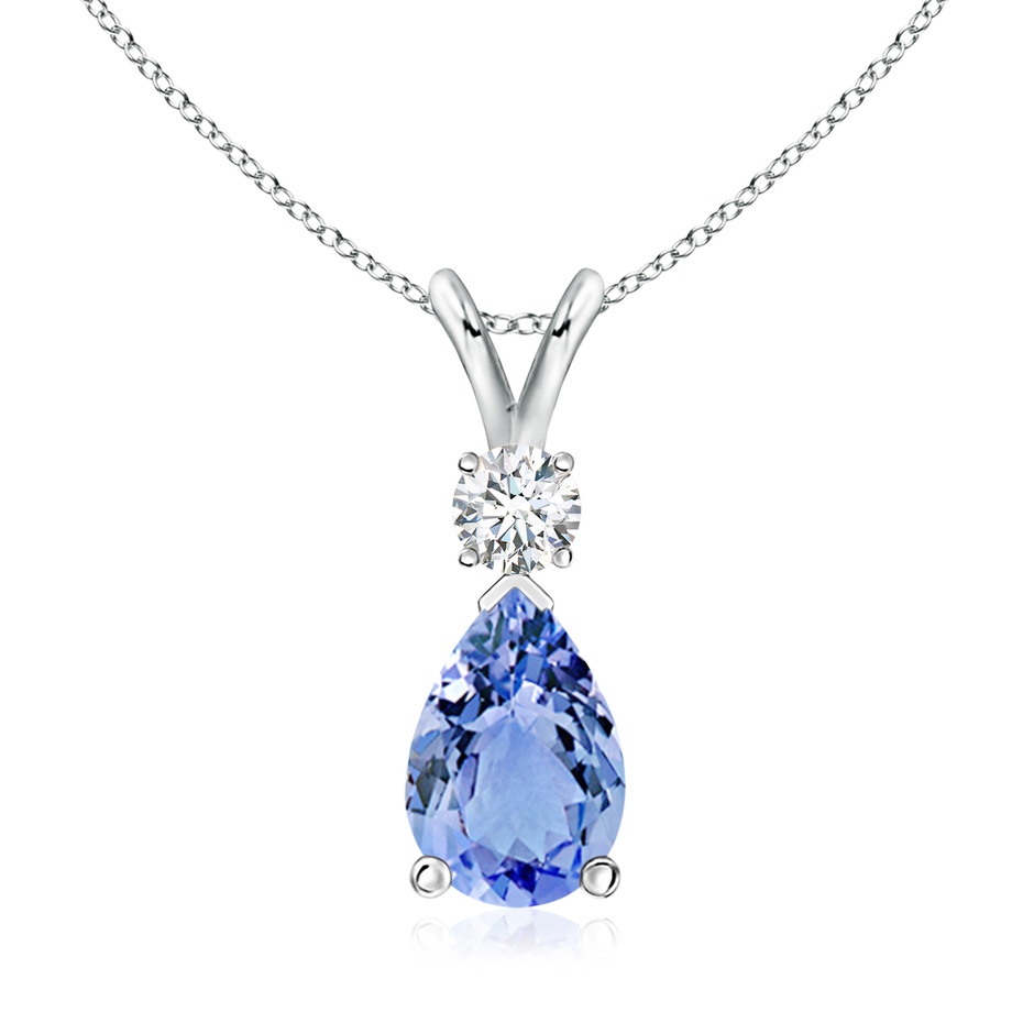10x7mm A Prong-Set Tanzanite Teardrop V-Bale Pendant with Diamond in White Gold 