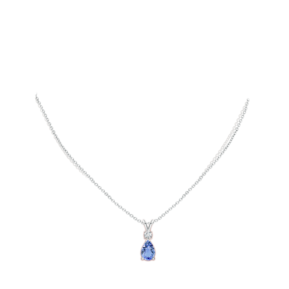 10x7mm A Prong-Set Tanzanite Teardrop V-Bale Pendant with Diamond in White Gold pen