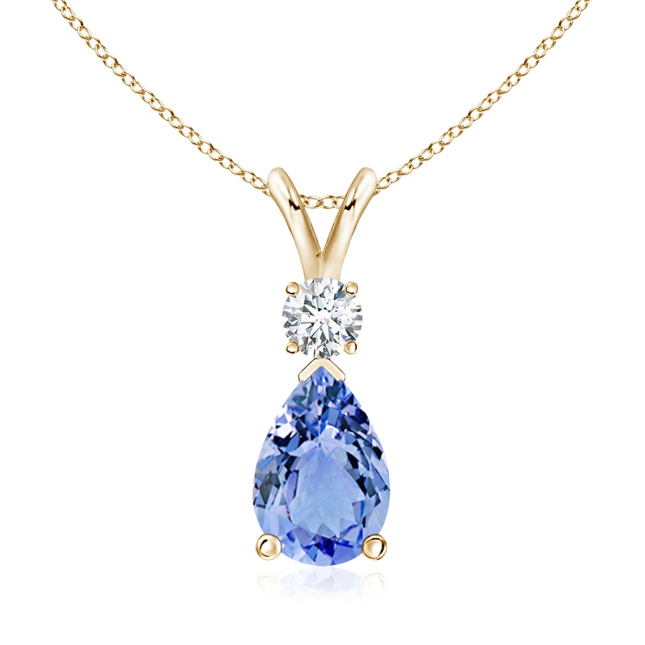 10x7mm A Prong-Set Tanzanite Teardrop V-Bale Pendant with Diamond in Yellow Gold 