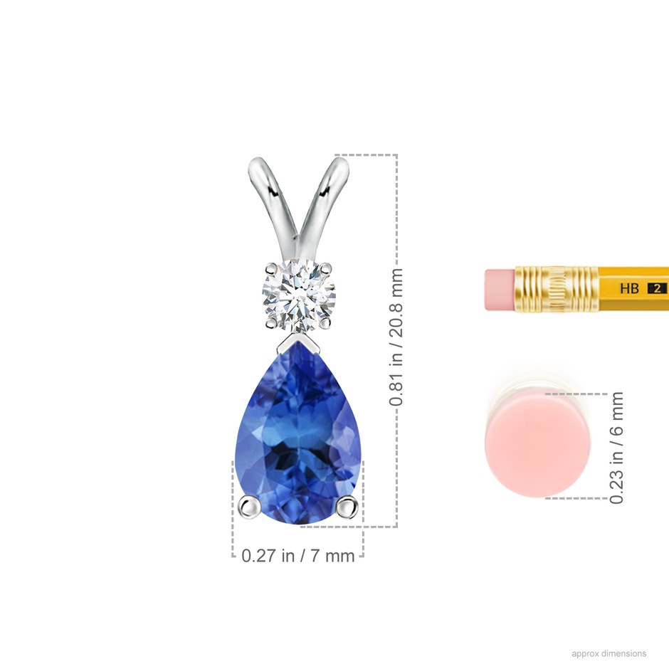 10x7mm AA Prong-Set Tanzanite Teardrop V-Bale Pendant with Diamond in P950 Platinum ruler