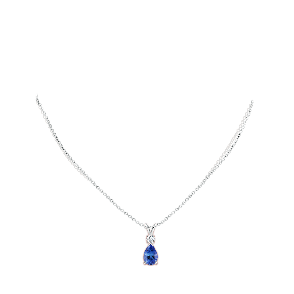 10x7mm AA Prong-Set Tanzanite Teardrop V-Bale Pendant with Diamond in P950 Platinum pen