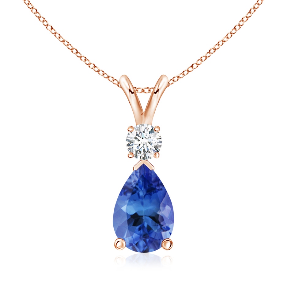 10x7mm AA Prong-Set Tanzanite Teardrop V-Bale Pendant with Diamond in Rose Gold 