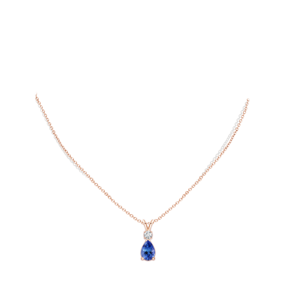 10x7mm AA Prong-Set Tanzanite Teardrop V-Bale Pendant with Diamond in Rose Gold pen
