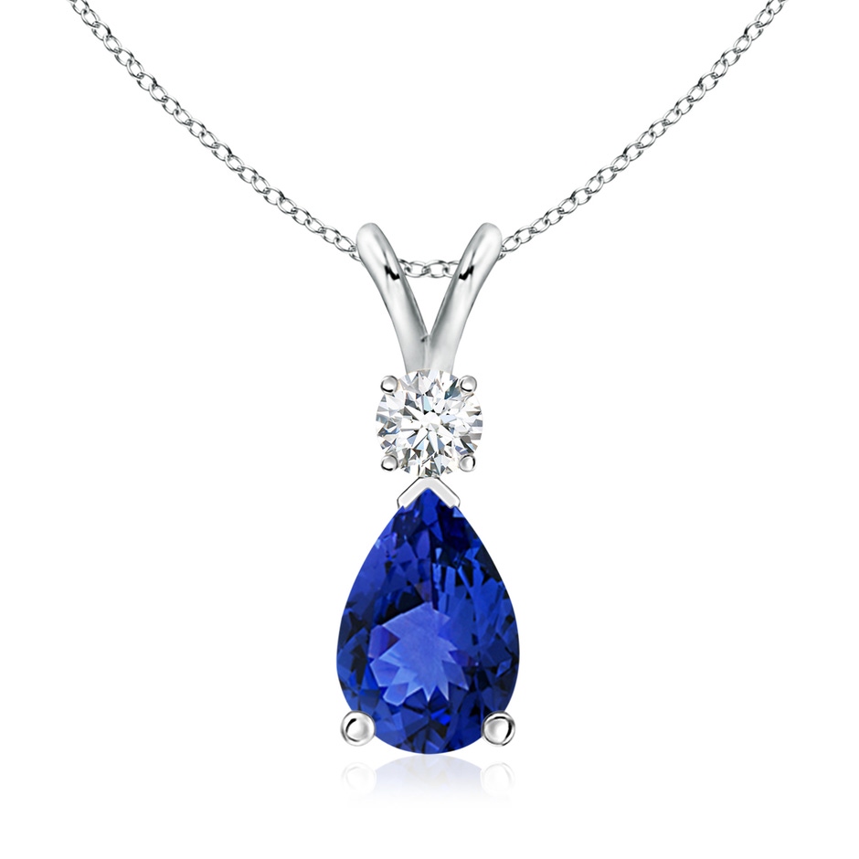 10x7mm AAA Prong-Set Tanzanite Teardrop V-Bale Pendant with Diamond in P950 Platinum 