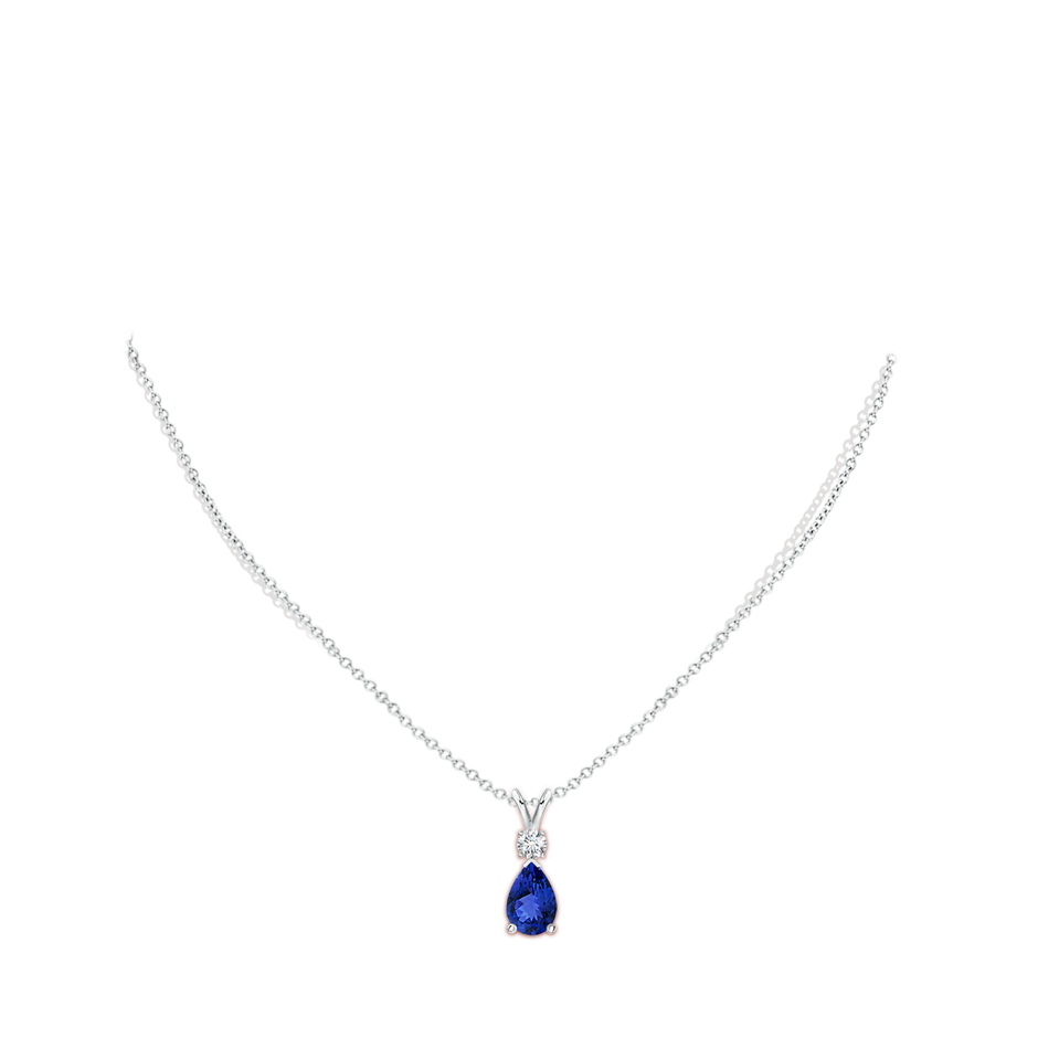 10x7mm AAA Prong-Set Tanzanite Teardrop V-Bale Pendant with Diamond in P950 Platinum pen