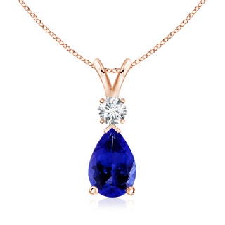 10x7mm AAAA Tanzanite Teardrop Pendant with Diamond in 9K Rose Gold