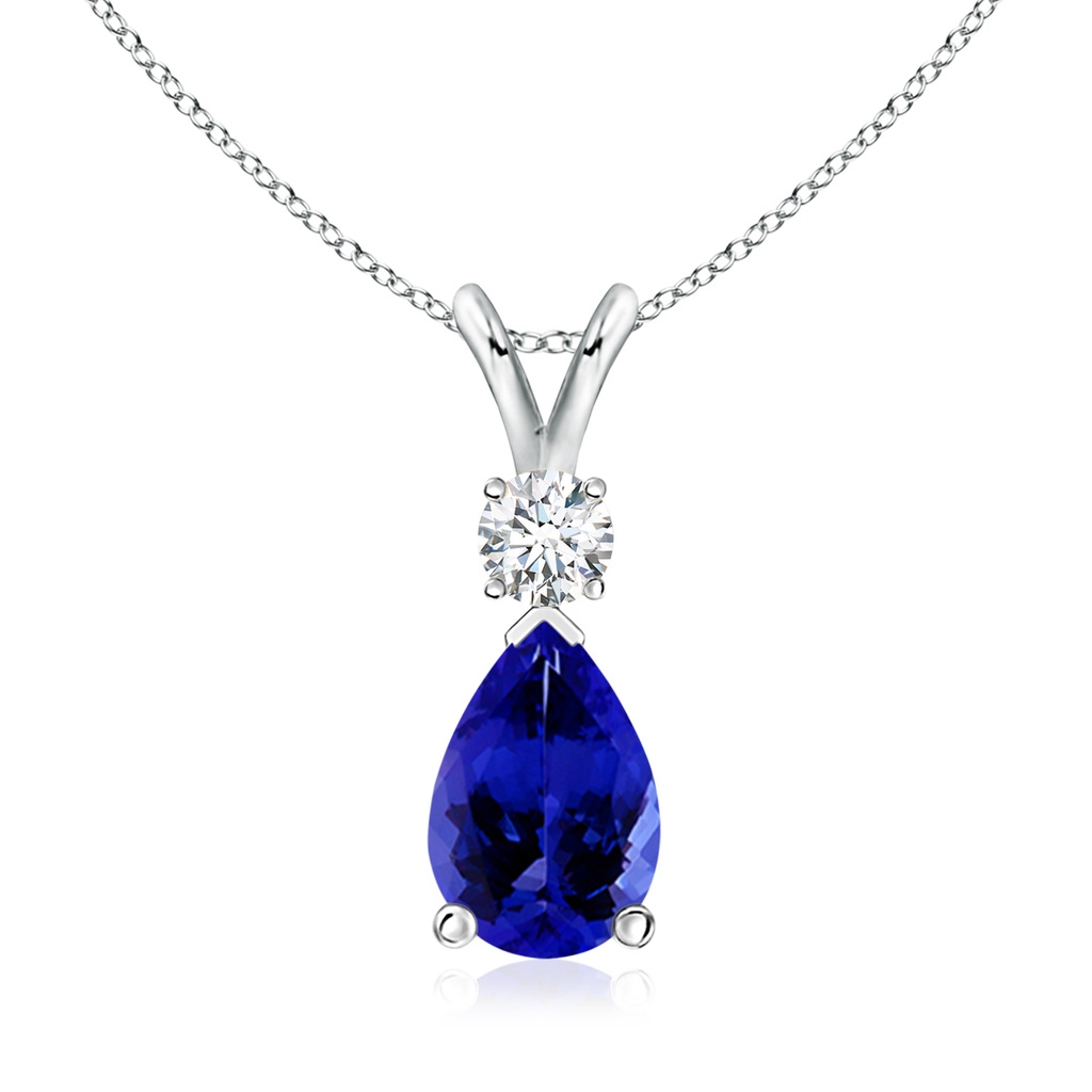 10x7mm AAAA Tanzanite Teardrop Pendant with Diamond in P950 Platinum