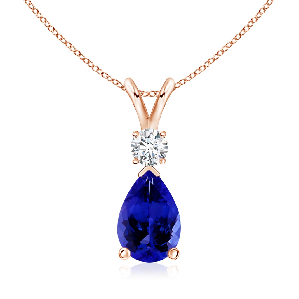 10x7mm AAAA Tanzanite Teardrop Pendant with Diamond in Rose Gold