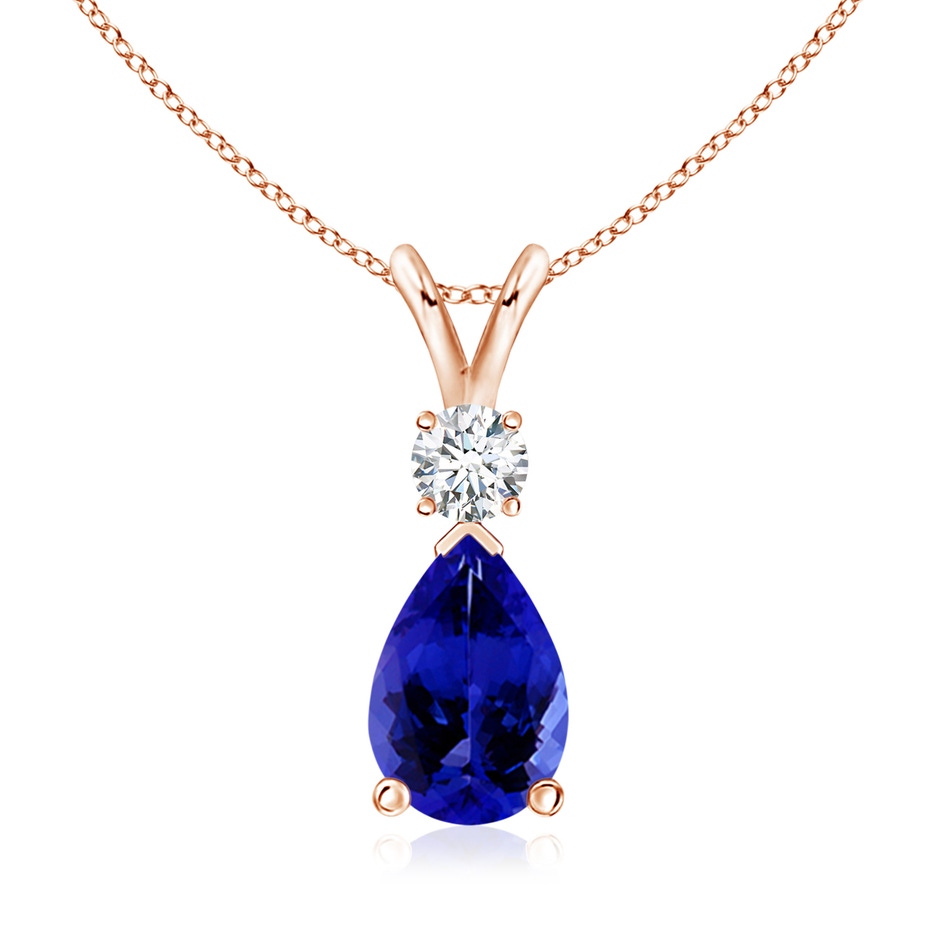 10x7mm AAAA Prong-Set Tanzanite Teardrop V-Bale Pendant with Diamond in Rose Gold 