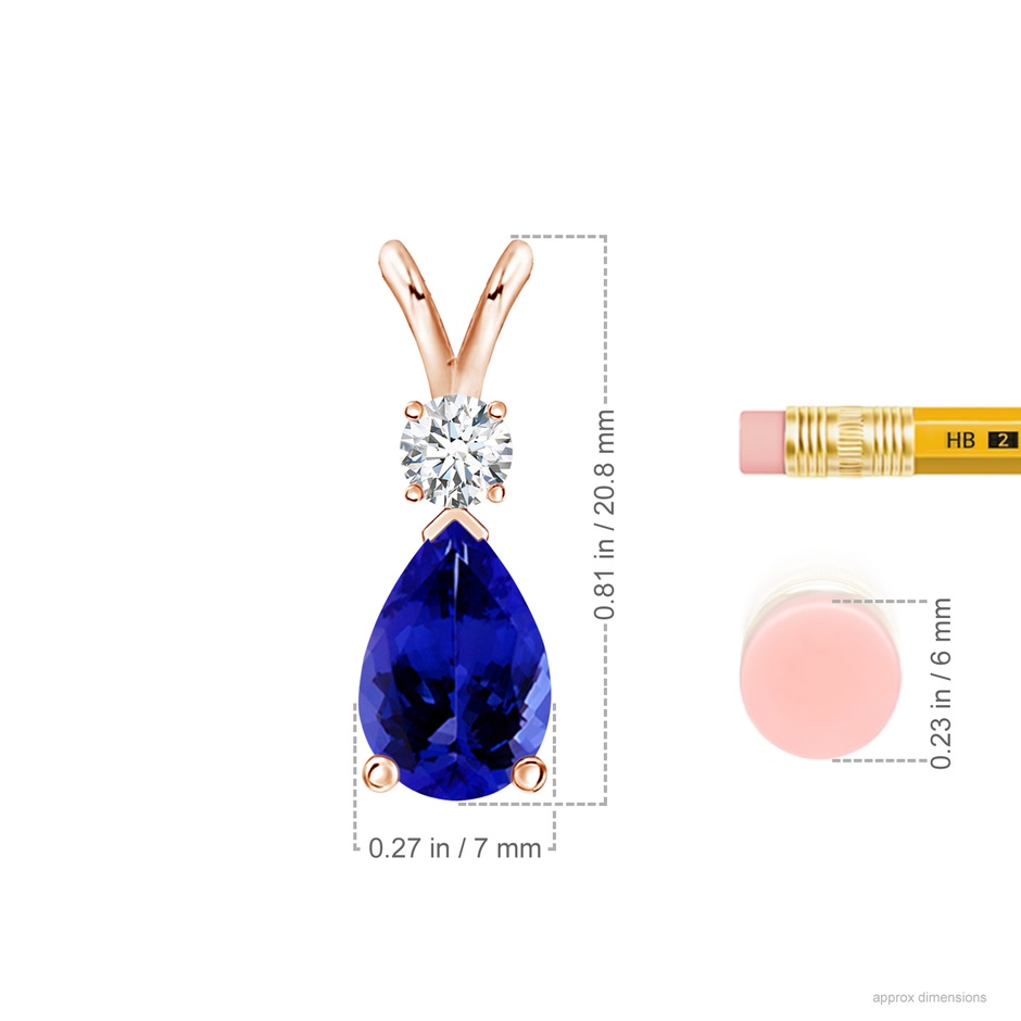 10x7mm AAAA Prong-Set Tanzanite Teardrop V-Bale Pendant with Diamond in Rose Gold ruler