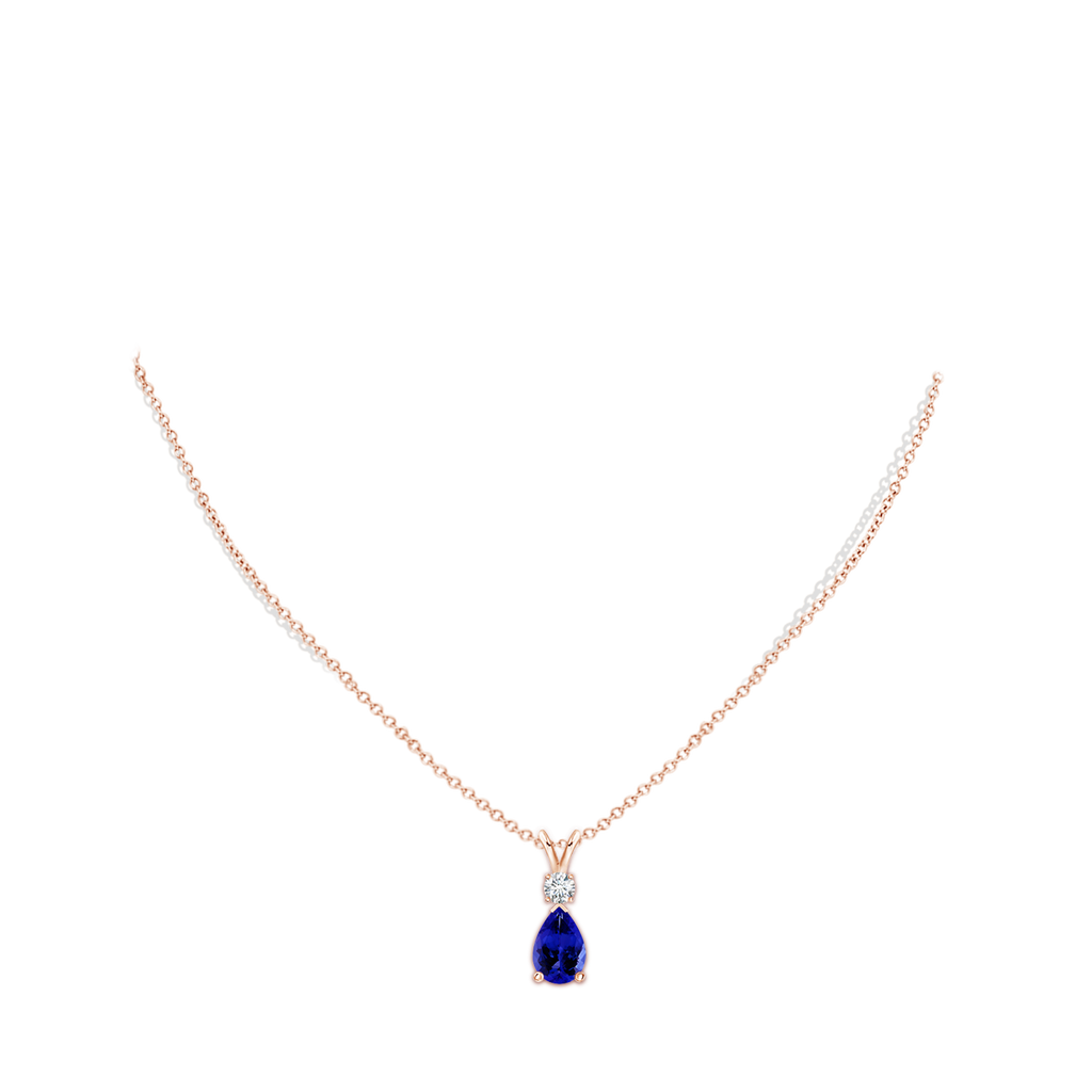10x7mm AAAA Tanzanite Teardrop Pendant with Diamond in Rose Gold Body-Neck