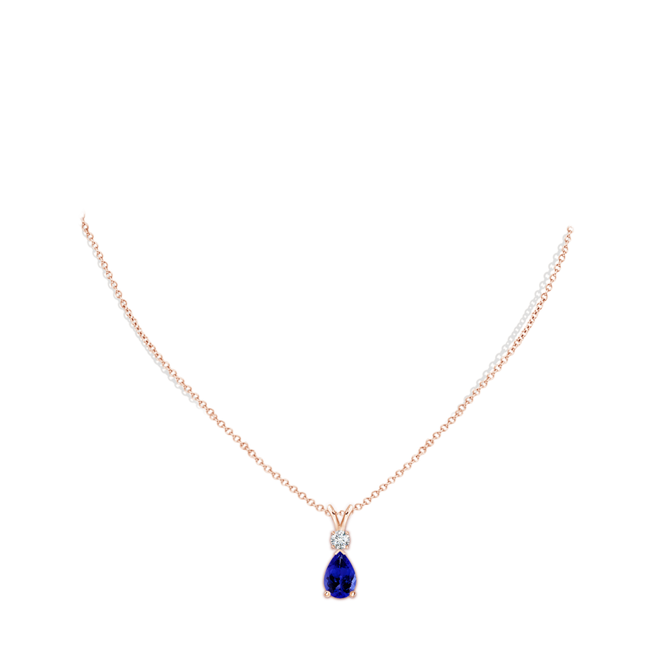 10x7mm AAAA Prong-Set Tanzanite Teardrop V-Bale Pendant with Diamond in Rose Gold pen