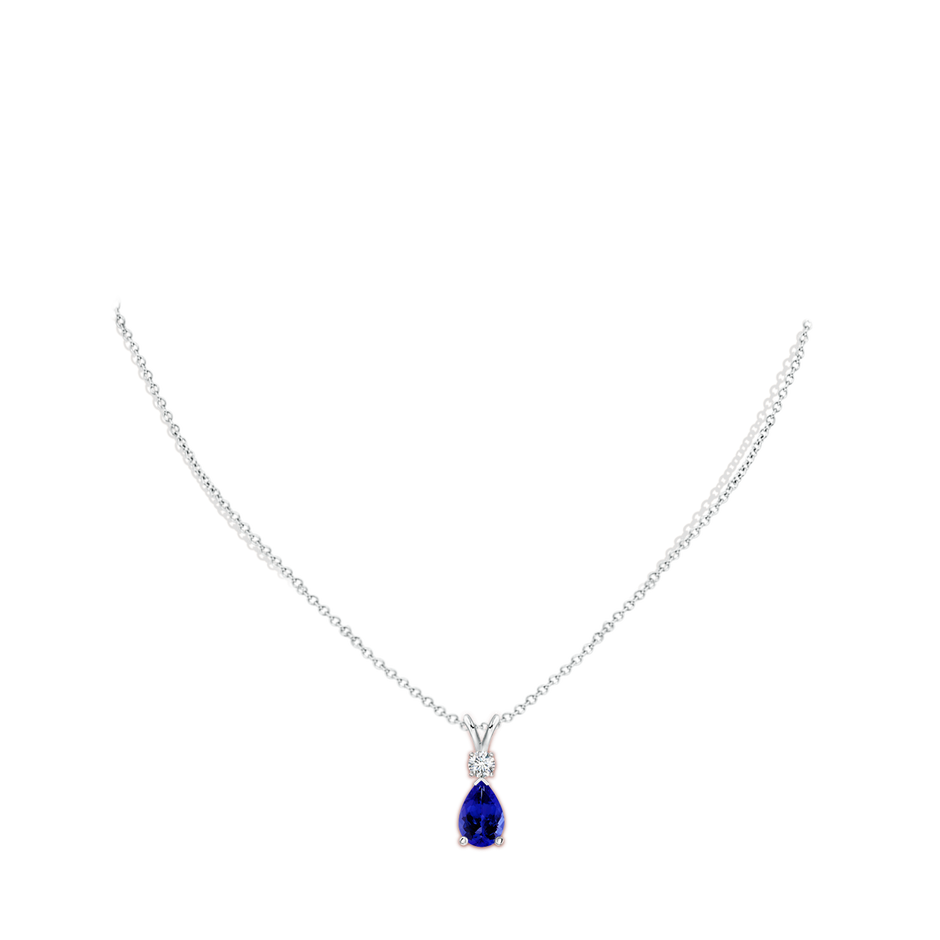 10x7mm AAAA Tanzanite Teardrop Pendant with Diamond in White Gold body-neck