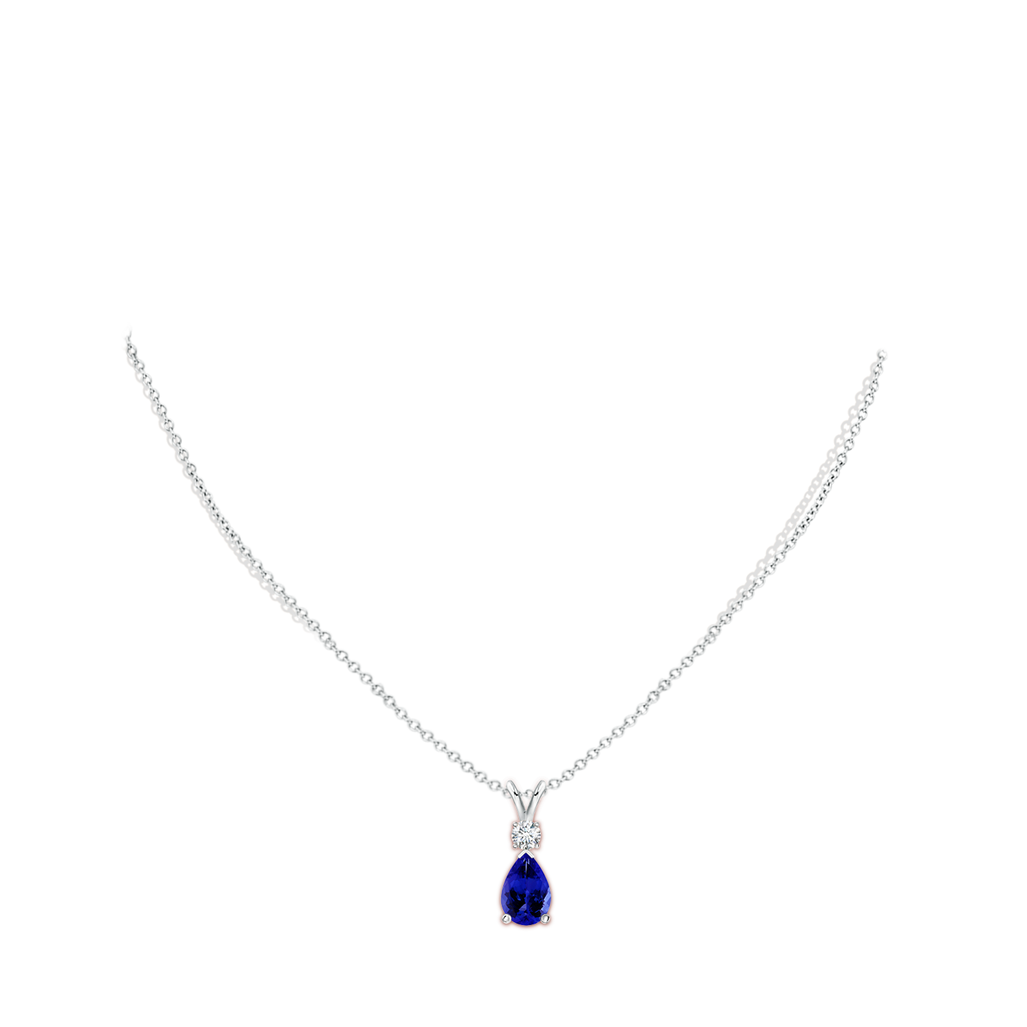 10x7mm AAAA Prong-Set Tanzanite Teardrop V-Bale Pendant with Diamond in White Gold - body_neck