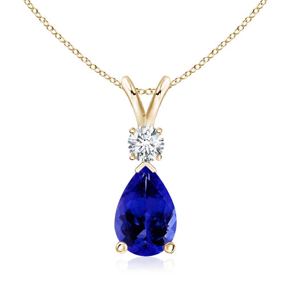 10x7mm AAAA Tanzanite Teardrop Pendant with Diamond in Yellow Gold