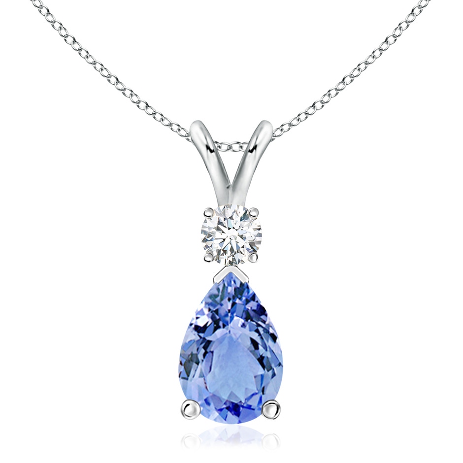 12x8mm A Prong-Set Tanzanite Teardrop V-Bale Pendant with Diamond in P950 Platinum 
