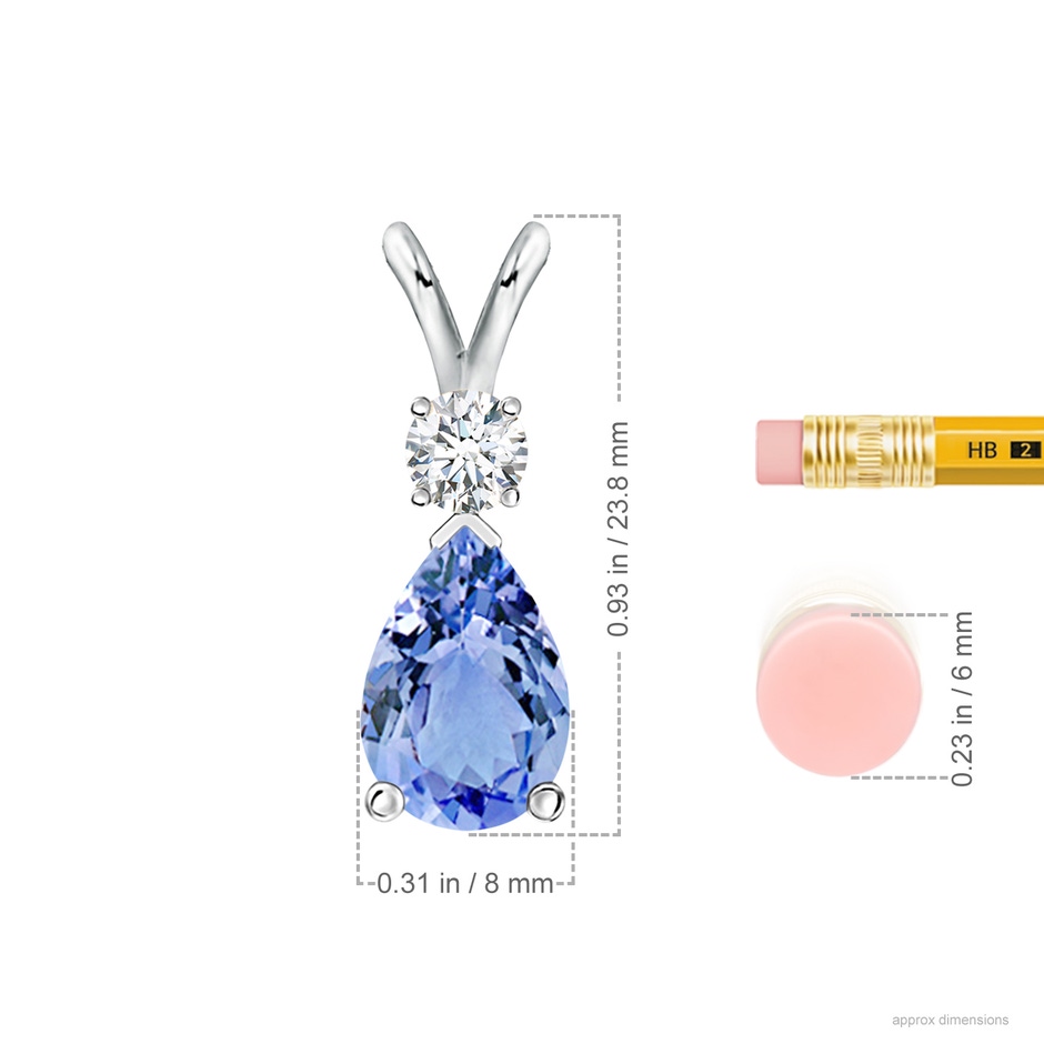 12x8mm A Prong-Set Tanzanite Teardrop V-Bale Pendant with Diamond in P950 Platinum ruler