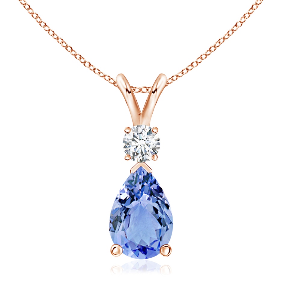 12x8mm A Prong-Set Tanzanite Teardrop V-Bale Pendant with Diamond in Rose Gold 