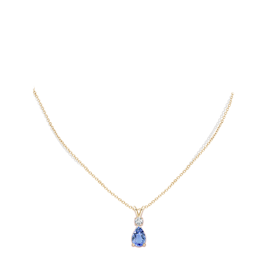 12x8mm A Prong-Set Tanzanite Teardrop V-Bale Pendant with Diamond in Yellow Gold pen