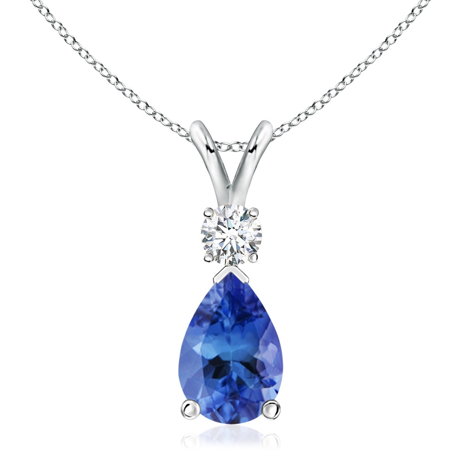 12x8mm AA Prong-Set Tanzanite Teardrop V-Bale Pendant with Diamond in P950 Platinum 