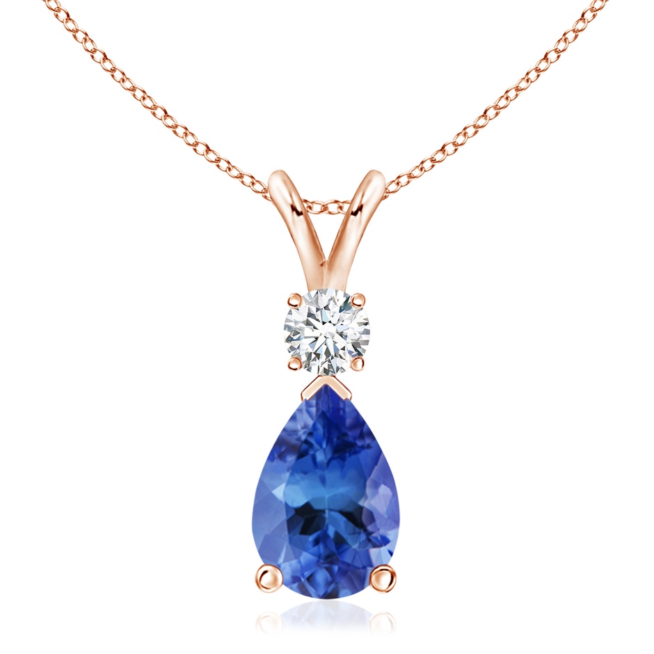 12x8mm AA Prong-Set Tanzanite Teardrop V-Bale Pendant with Diamond in Rose Gold 