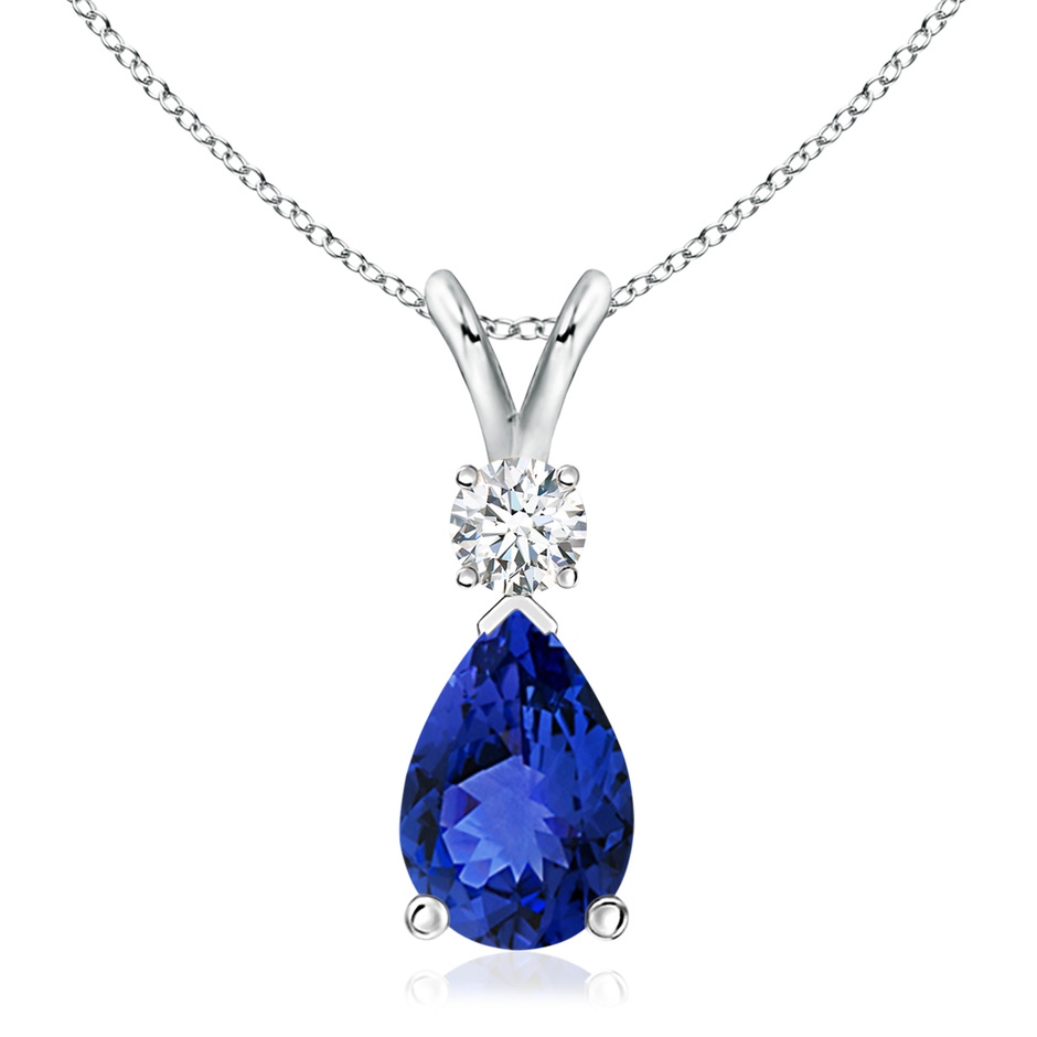 12x8mm AAA Prong-Set Tanzanite Teardrop V-Bale Pendant with Diamond in White Gold 