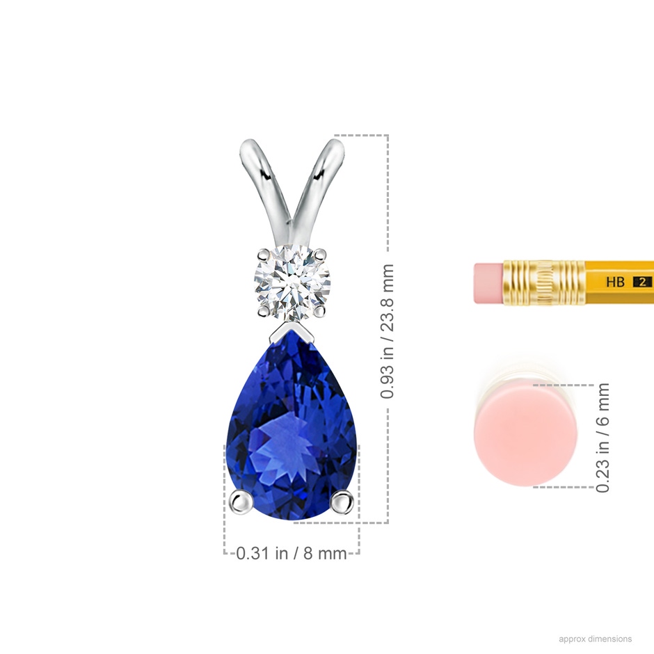 12x8mm AAA Prong-Set Tanzanite Teardrop V-Bale Pendant with Diamond in White Gold ruler