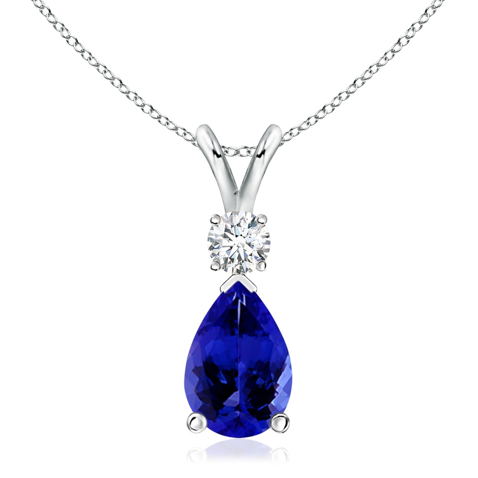 12x8mm AAAA Prong-Set Tanzanite Teardrop V-Bale Pendant with Diamond in P950 Platinum 