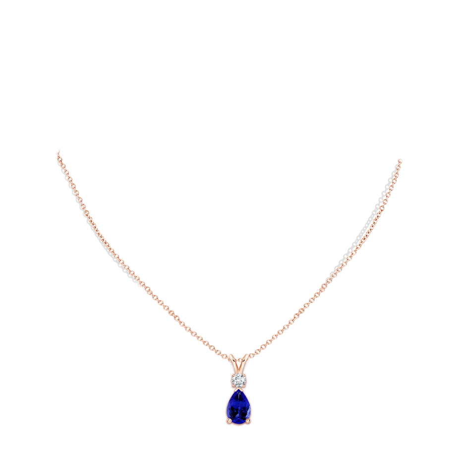 12x8mm AAAA Prong-Set Tanzanite Teardrop V-Bale Pendant with Diamond in Rose Gold pen