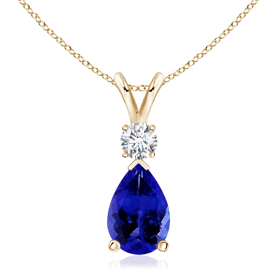 12x8mm AAAA Prong-Set Tanzanite Teardrop V-Bale Pendant with Diamond in Yellow Gold 