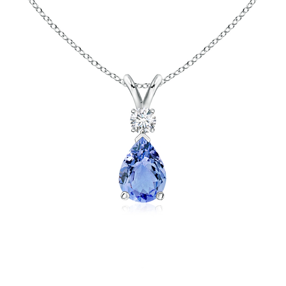 7x5mm A Prong-Set Tanzanite Teardrop V-Bale Pendant with Diamond in 9K White Gold 
