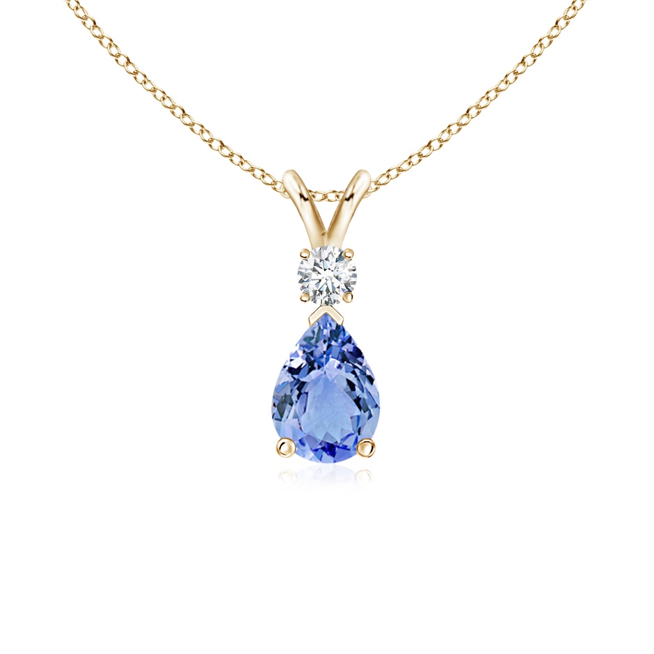 7x5mm A Prong-Set Tanzanite Teardrop V-Bale Pendant with Diamond in 9K Yellow Gold 