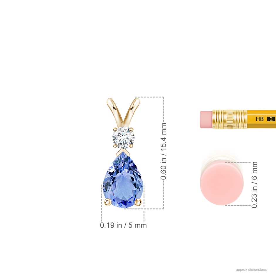 7x5mm A Prong-Set Tanzanite Teardrop V-Bale Pendant with Diamond in 9K Yellow Gold ruler