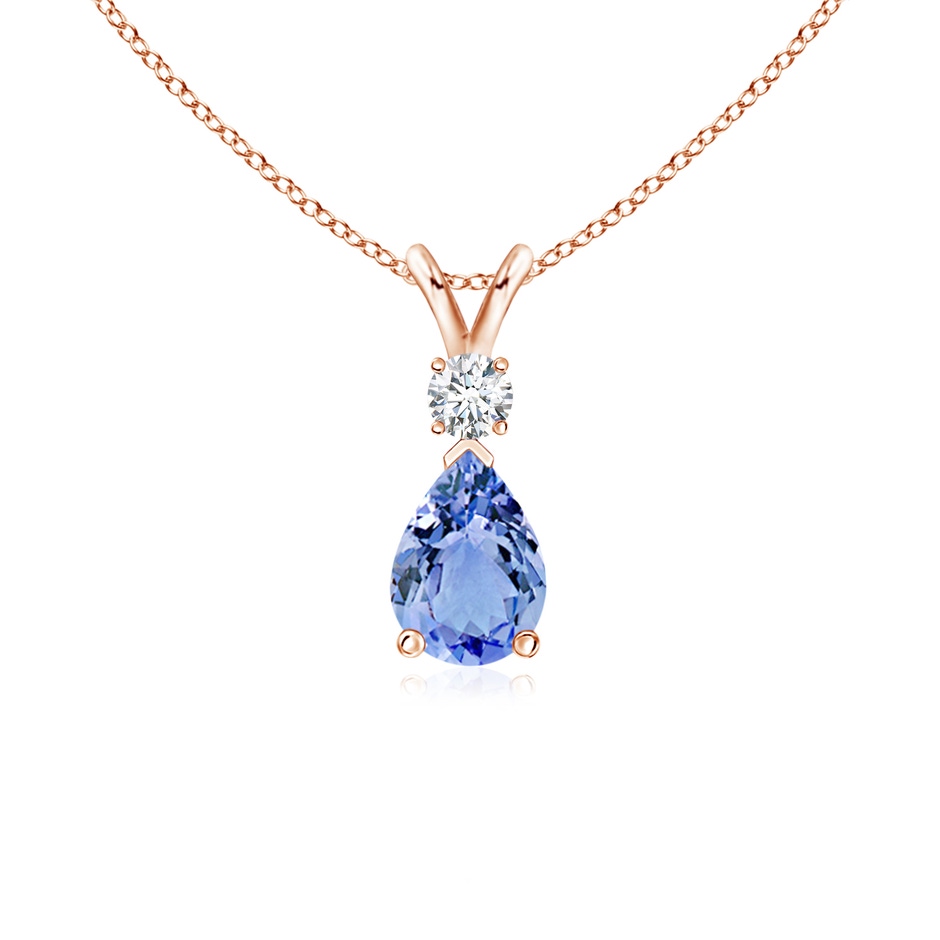 7x5mm A Prong-Set Tanzanite Teardrop V-Bale Pendant with Diamond in Rose Gold 