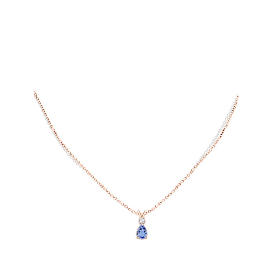 7x5mm A Prong-Set Tanzanite Teardrop V-Bale Pendant with Diamond in Rose Gold pen