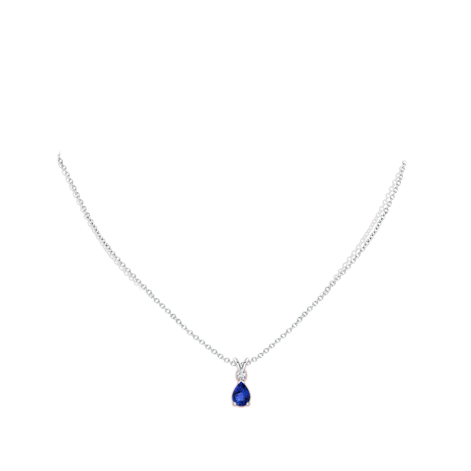 7x5mm AAA Prong-Set Tanzanite Teardrop V-Bale Pendant with Diamond in White Gold pen