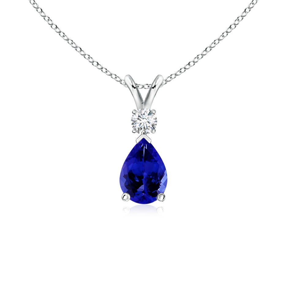 7x5mm AAAA Prong-Set Tanzanite Teardrop V-Bale Pendant with Diamond in P950 Platinum 