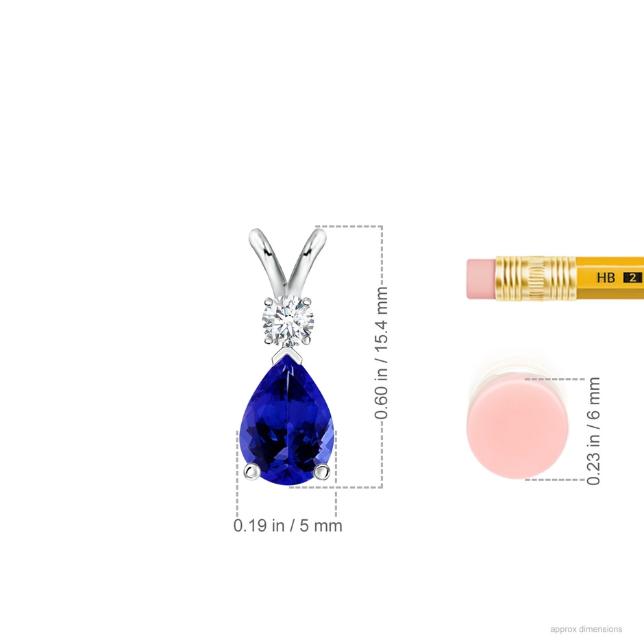 7x5mm AAAA Prong-Set Tanzanite Teardrop V-Bale Pendant with Diamond in P950 Platinum ruler