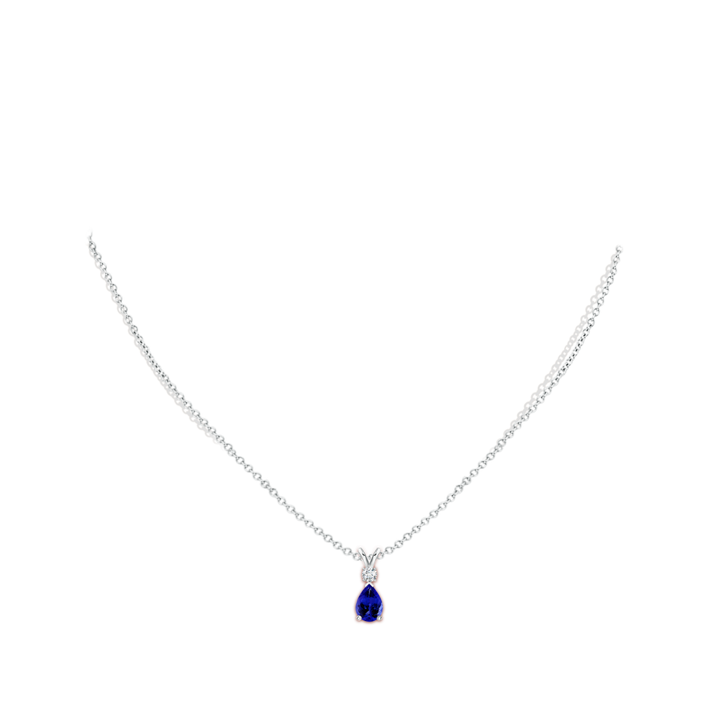 7x5mm AAAA Tanzanite Teardrop Pendant with Diamond in White Gold Body-Neck